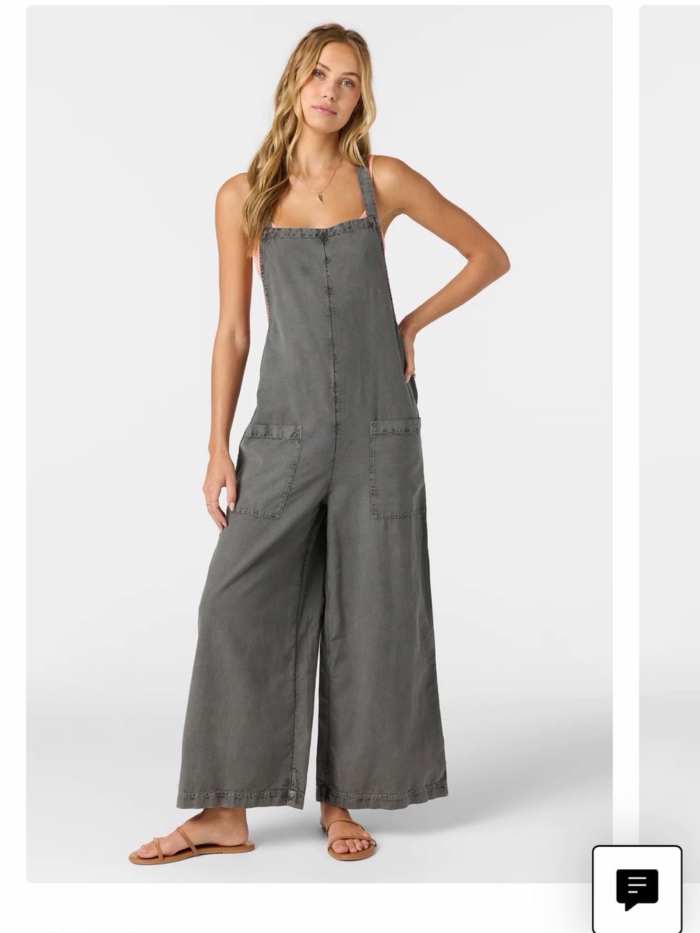 O'Neill Washed Charcoal Wide-Leg Jumpsuit
